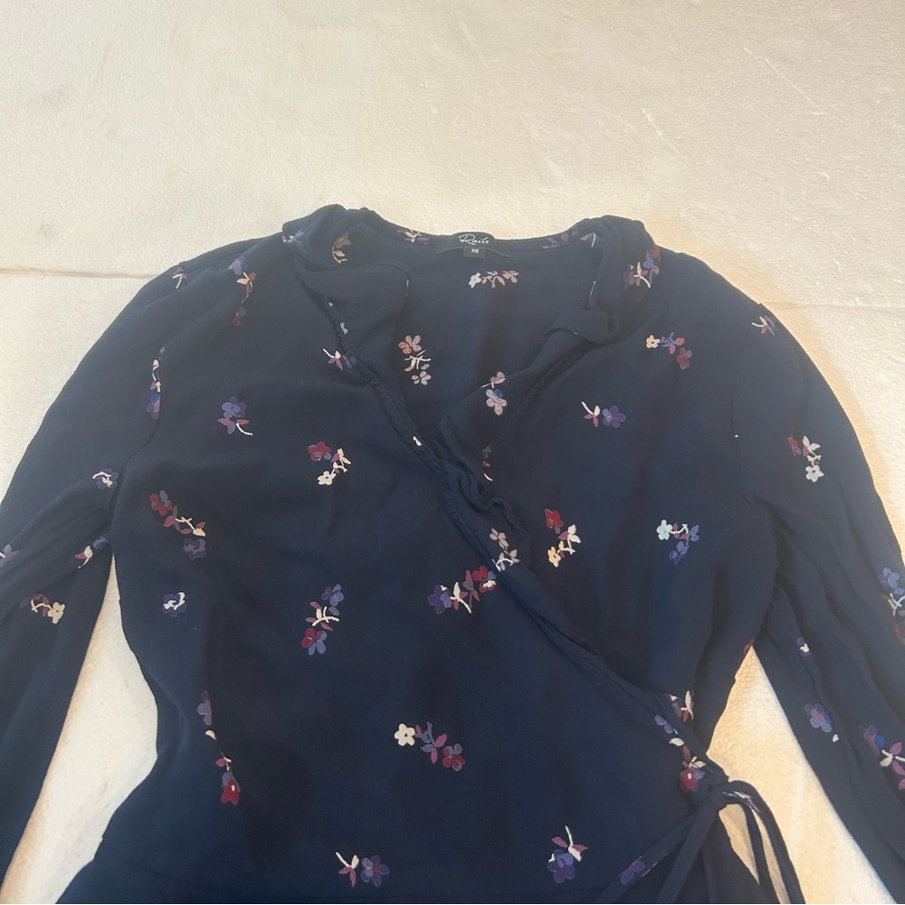 Rails Simone wrap blouse in navy Kyoto floral print white blue purple ruffle - Picture 11 of 14